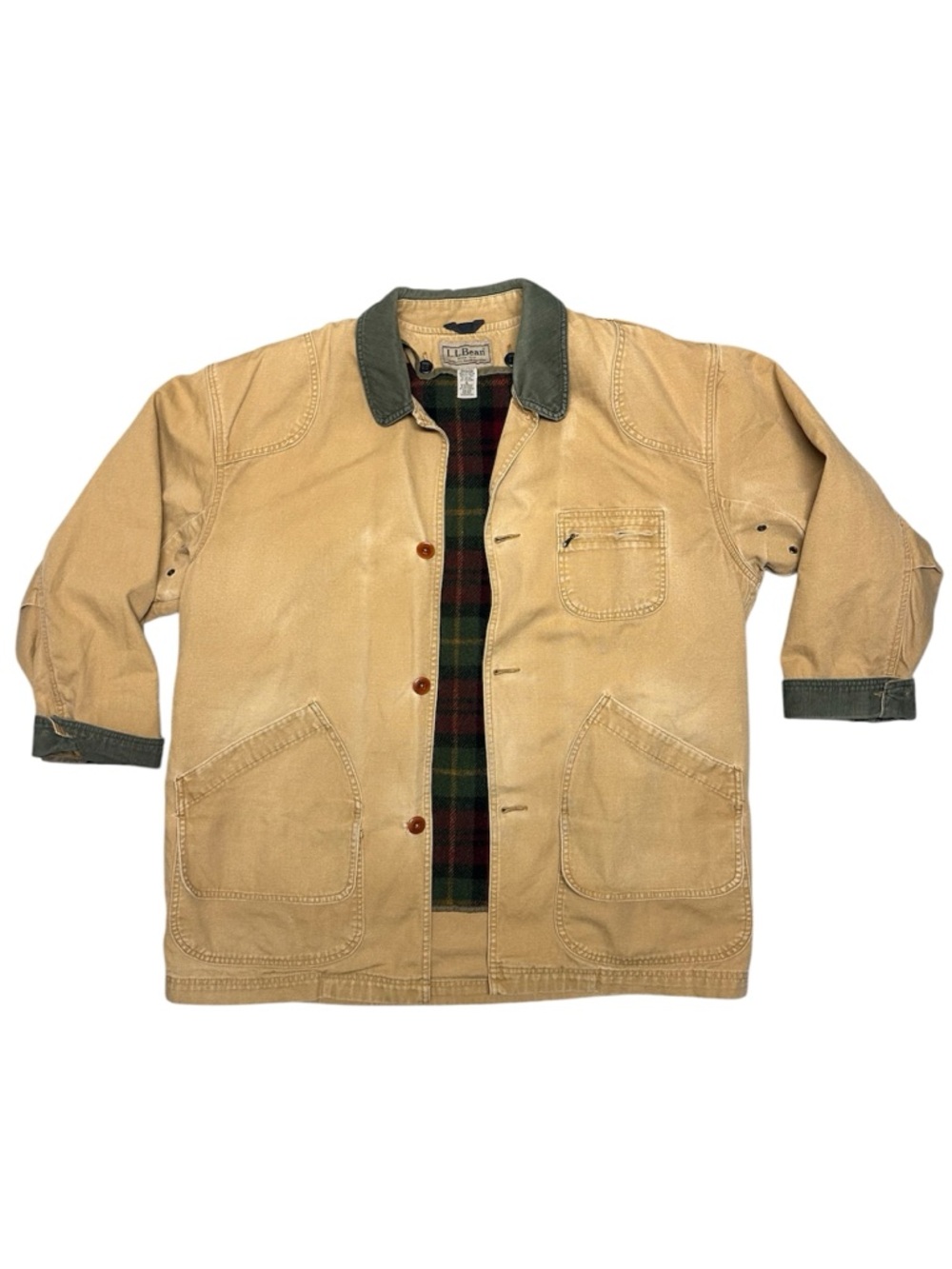 Vintage L.L. Bean Wool Plaid Lined Button Canvas Field Barn Chore Jacket Coat XL - Picture 2 of 15